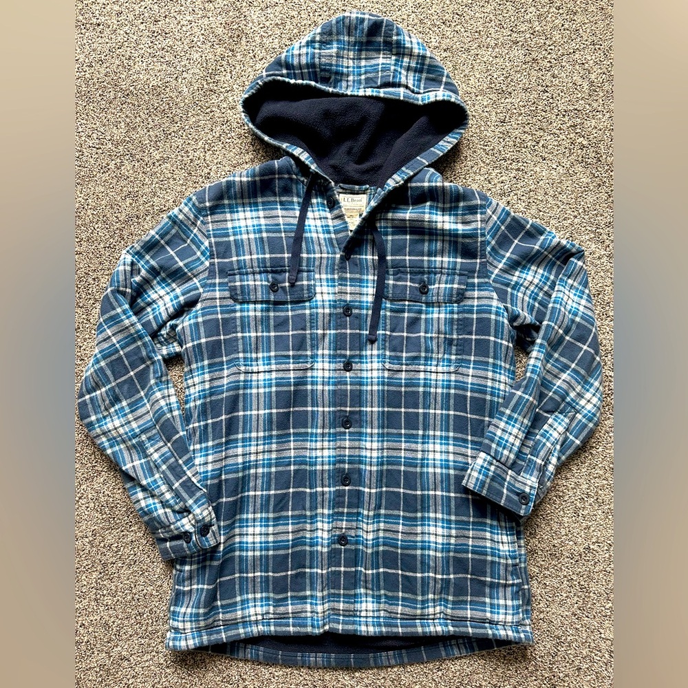 LL Bean fleece lined hooded flannel Hoodie Mens size Medium